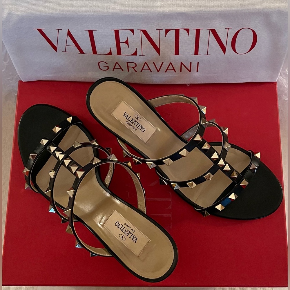 VALENTINO GARAVANI Rockstud Calfskin Leather Slide Sandal 60MM